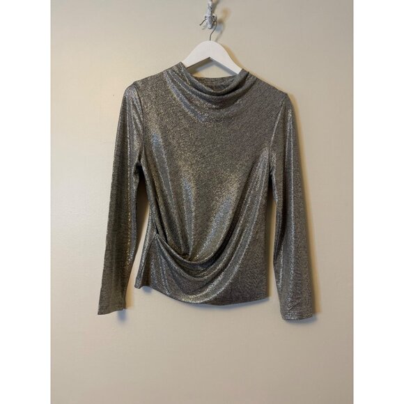 Ciara Sun Woo Tops - Clara Sun Woo Silver Glitter Metallic Long Sleeve Side Gathered Top Women's XS N